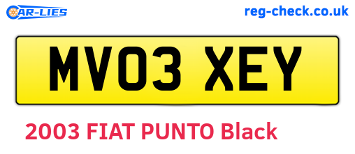 MV03XEY are the vehicle registration plates.