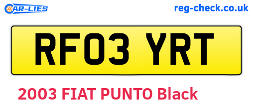 RF03YRT are the vehicle registration plates.