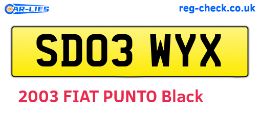 SD03WYX are the vehicle registration plates.