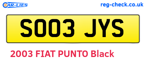 SO03JYS are the vehicle registration plates.