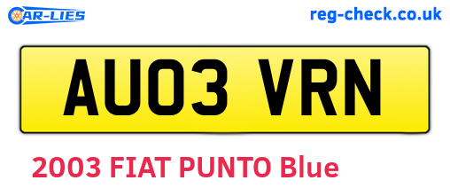 AU03VRN are the vehicle registration plates.
