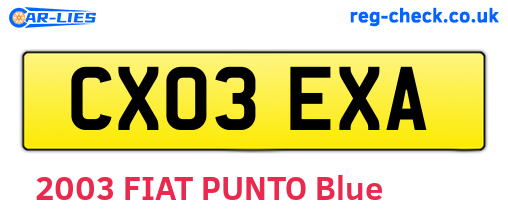 CX03EXA are the vehicle registration plates.
