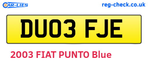 DU03FJE are the vehicle registration plates.