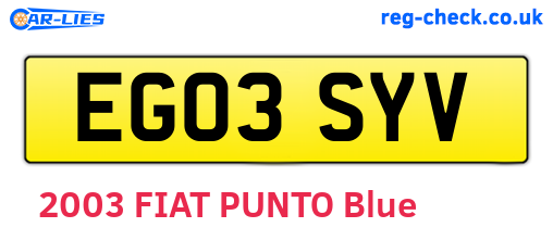 EG03SYV are the vehicle registration plates.