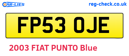 FP53OJE are the vehicle registration plates.