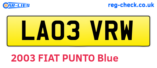 LA03VRW are the vehicle registration plates.