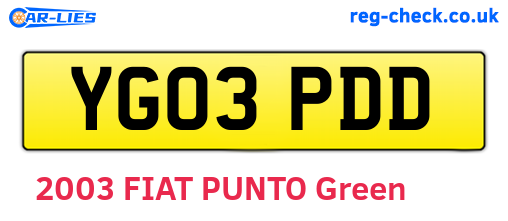 YG03PDD are the vehicle registration plates.