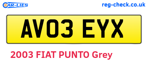 AV03EYX are the vehicle registration plates.
