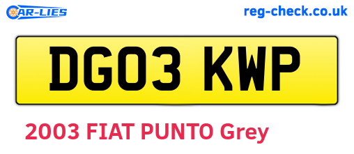 DG03KWP are the vehicle registration plates.