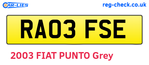 RA03FSE are the vehicle registration plates.