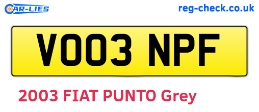 VO03NPF are the vehicle registration plates.