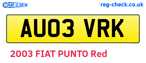 AU03VRK are the vehicle registration plates.