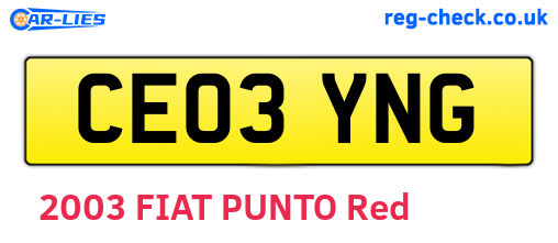 CE03YNG are the vehicle registration plates.