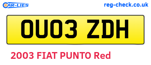OU03ZDH are the vehicle registration plates.