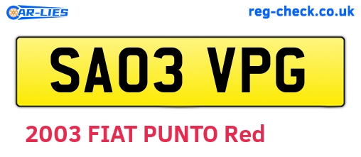 SA03VPG are the vehicle registration plates.
