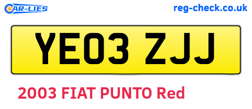 YE03ZJJ are the vehicle registration plates.