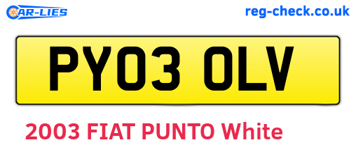 PY03OLV are the vehicle registration plates.