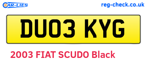 DU03KYG are the vehicle registration plates.