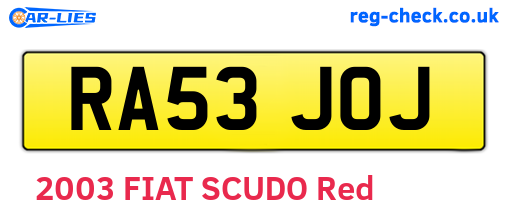 RA53JOJ are the vehicle registration plates.