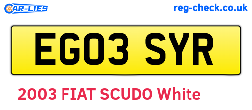 EG03SYR are the vehicle registration plates.