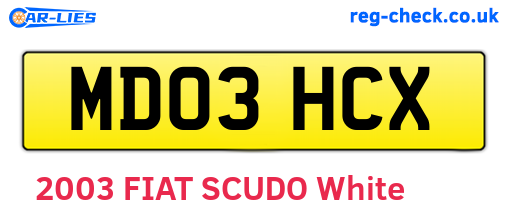 MD03HCX are the vehicle registration plates.