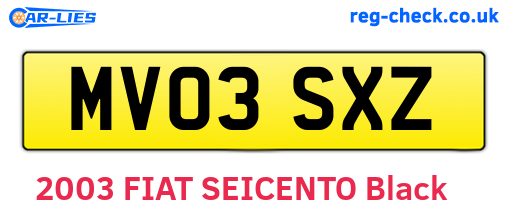 MV03SXZ are the vehicle registration plates.