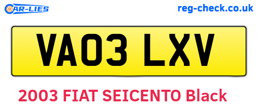 VA03LXV are the vehicle registration plates.