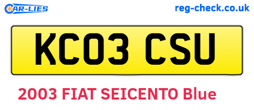 KC03CSU are the vehicle registration plates.