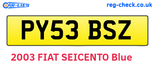 PY53BSZ are the vehicle registration plates.