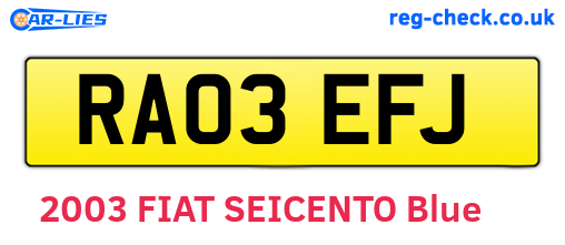 RA03EFJ are the vehicle registration plates.
