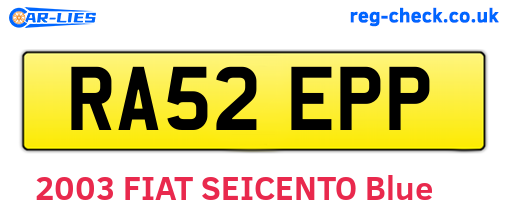 RA52EPP are the vehicle registration plates.