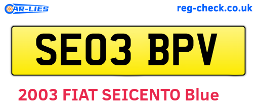 SE03BPV are the vehicle registration plates.