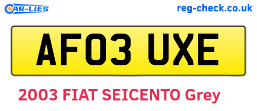 AF03UXE are the vehicle registration plates.