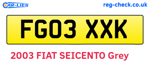 FG03XXK are the vehicle registration plates.