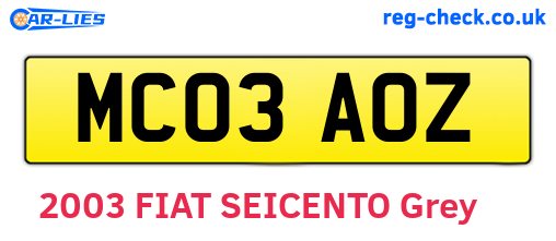 MC03AOZ are the vehicle registration plates.