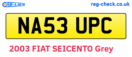 NA53UPC are the vehicle registration plates.