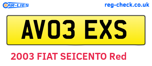 AV03EXS are the vehicle registration plates.