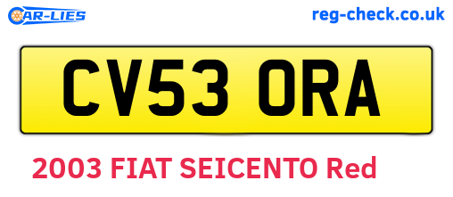 CV53ORA are the vehicle registration plates.