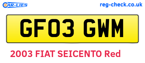 GF03GWM are the vehicle registration plates.