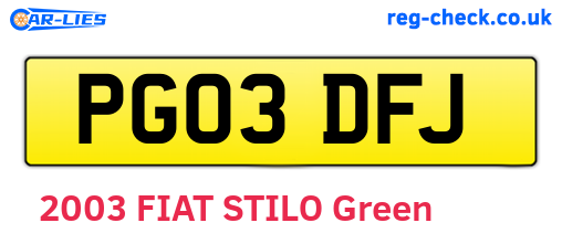 PG03DFJ are the vehicle registration plates.