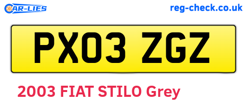 PX03ZGZ are the vehicle registration plates.