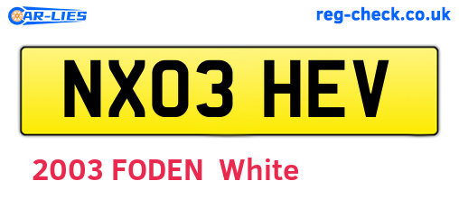 NX03HEV are the vehicle registration plates.