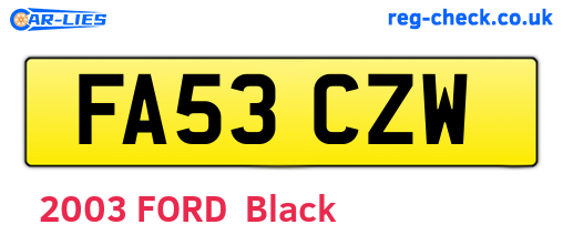 FA53CZW are the vehicle registration plates.