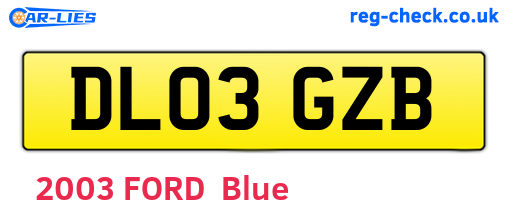 DL03GZB are the vehicle registration plates.