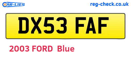 DX53FAF are the vehicle registration plates.
