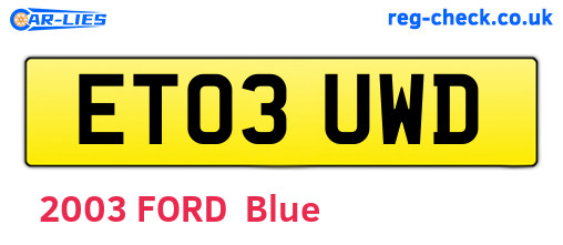 ET03UWD are the vehicle registration plates.