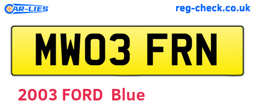 MW03FRN are the vehicle registration plates.