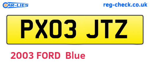 PX03JTZ are the vehicle registration plates.