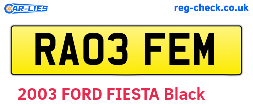 RA03FEM are the vehicle registration plates.