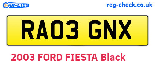 RA03GNX are the vehicle registration plates.